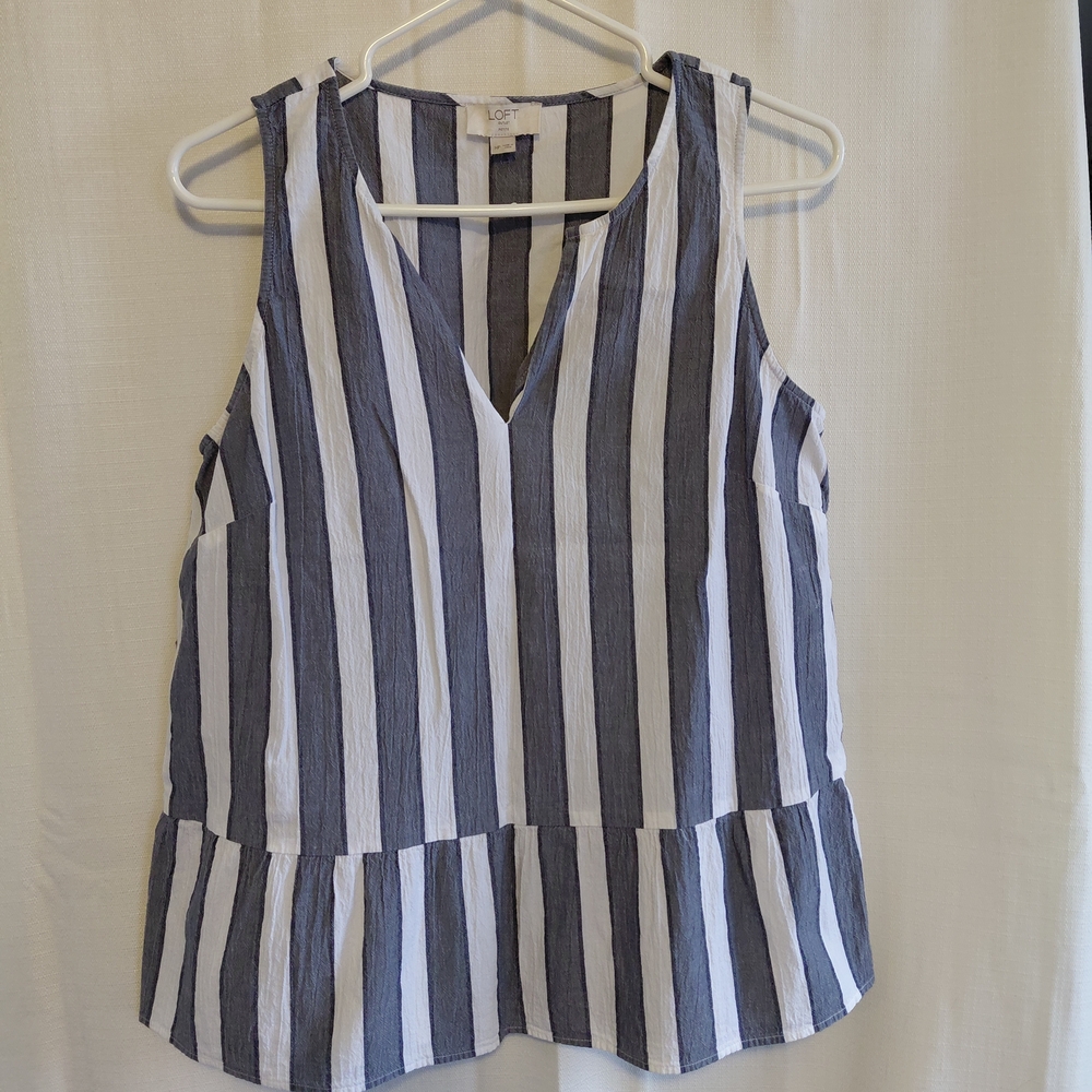 LOFT Navy and White Striped Tank Top